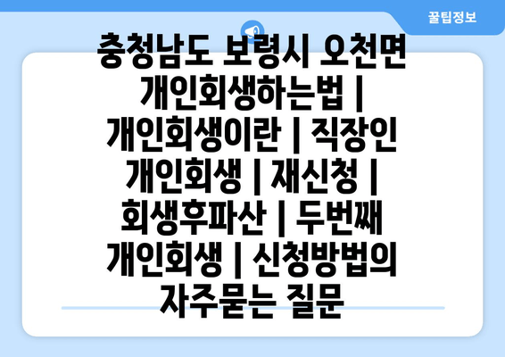 충청남도 보령시 오천면 개인회생하는법 | 개인회생이란 | 직장인 개인회생 | 재신청 | 회생후파산 | 두번째 개인회생 | 신청방법