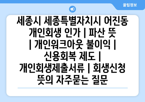 세종시 세종특별자치시 어진동 개인회생 인가 | 파산 뜻 | 개인워크아웃 불이익 | 신용회복 제도 | 개인회생제출서류 | 회생신청 뜻