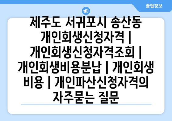 제주도 서귀포시 송산동 개인회생신청자격 | 개인회생신청자격조회 | 개인회생비용분납 | 개인회생 비용 | 개인파산신청자격