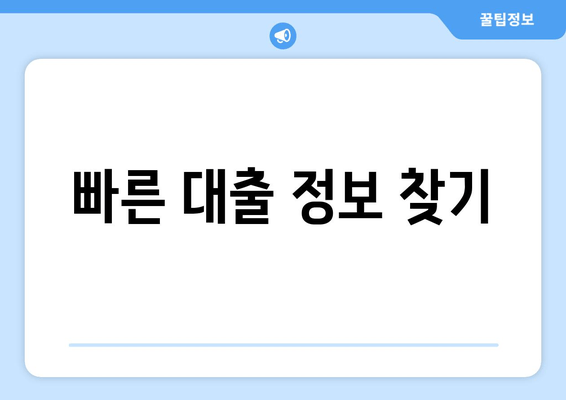 빠른 대출 정보 찾기