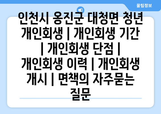 인천시 옹진군 대청면 청년 개인회생 | 개인회생 기간 | 개인회생 단점 | 개인회생 이력 | 개인회생 개시 | 면책