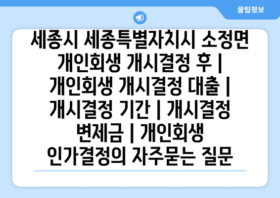 세종시 세종특별자치시 소정면 개인회생 개시결정 후 | 개인회생 개시결정 대출 | 개시결정 기간 | 개시결정 변제금 | 개인회생 인가결정