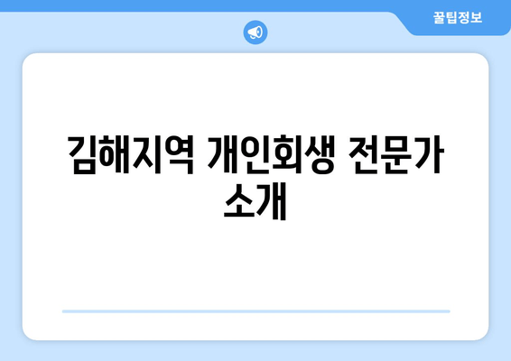 김해지역 개인회생 전문가 소개