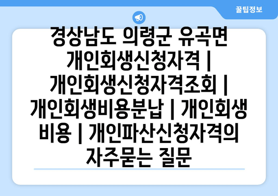 경상남도 의령군 유곡면 개인회생신청자격 | 개인회생신청자격조회 | 개인회생비용분납 | 개인회생 비용 | 개인파산신청자격