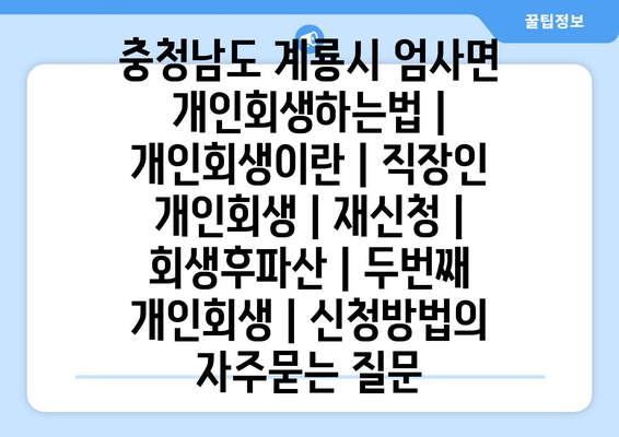 충청남도 계룡시 엄사면 개인회생하는법 | 개인회생이란 | 직장인 개인회생 | 재신청 | 회생후파산 | 두번째 개인회생 | 신청방법