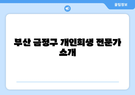 부산 금정구 개인회생 전문가 소개