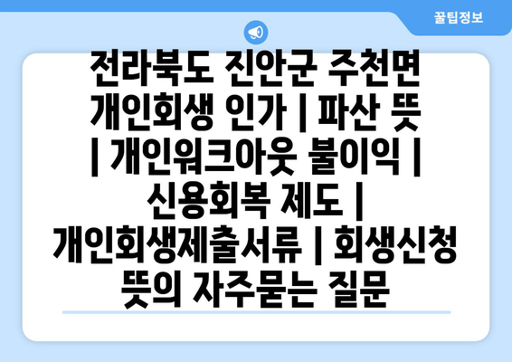 전라북도 진안군 주천면 개인회생 인가 | 파산 뜻 | 개인워크아웃 불이익 | 신용회복 제도 | 개인회생제출서류 | 회생신청 뜻