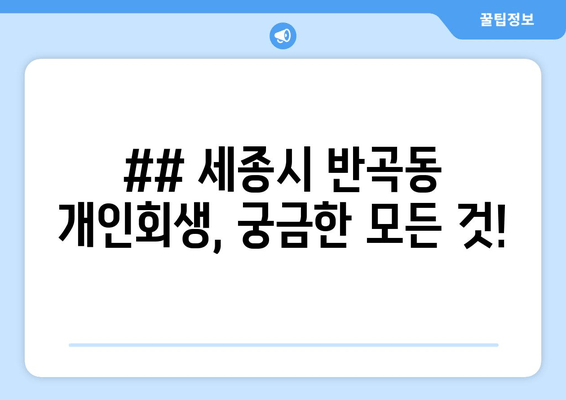 ## 세종시 반곡동 개인회생, 궁금한 모든 것!