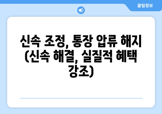 신속 조정, 통장 압류 해지 (신속 해결, 실질적 혜택 강조)