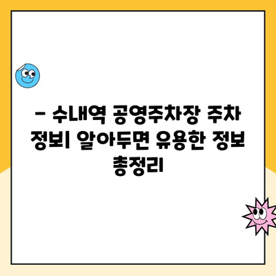 수내역 공영주차장 요금 & 주차 공간 완벽 가이드 | 주차 정보, 이용 안내, 요금표