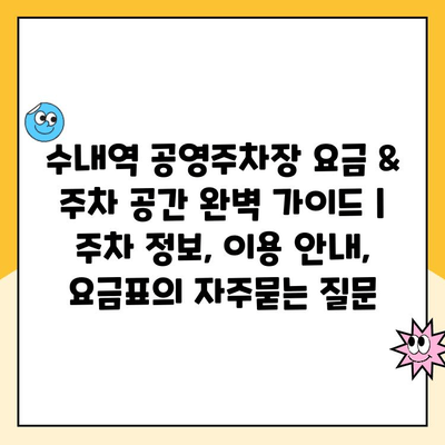 수내역 공영주차장 요금 & 주차 공간 완벽 가이드 | 주차 정보, 이용 안내, 요금표