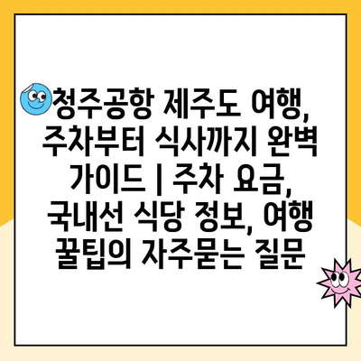 청주공항 제주도 여행, 주차부터 식사까지 완벽 가이드 | 주차 요금, 국내선 식당 정보, 여행 꿀팁