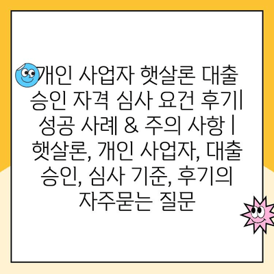 개인 사업자 햇살론 대출 승인 자격 심사 요건 후기| 성공 사례 & 주의 사항 | 햇살론, 개인 사업자, 대출 승인, 심사 기준, 후기