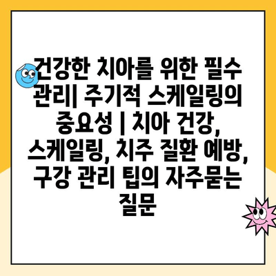 건강한 치아를 위한 필수 관리| 주기적 스케일링의 중요성 | 치아 건강, 스케일링, 치주 질환 예방, 구강 관리 팁