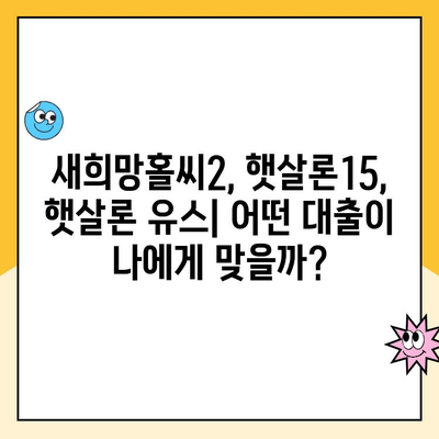 서민 대출 상품 비교| 새희망홀씨2 vs 햇살론 15 vs 햇살론 유스 | 금리, 한도, 자격 조건 비교 분석