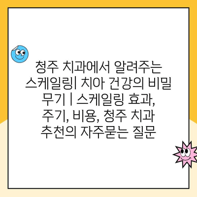 청주 치과에서 알려주는 스케일링| 치아 건강의 비밀 무기 | 스케일링 효과, 주기, 비용, 청주 치과 추천