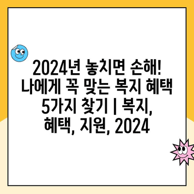 2024년 놓치면 손해! 나에게 꼭 맞는 복지 혜택 5가지 찾기 | 복지, 혜택, 지원, 2024