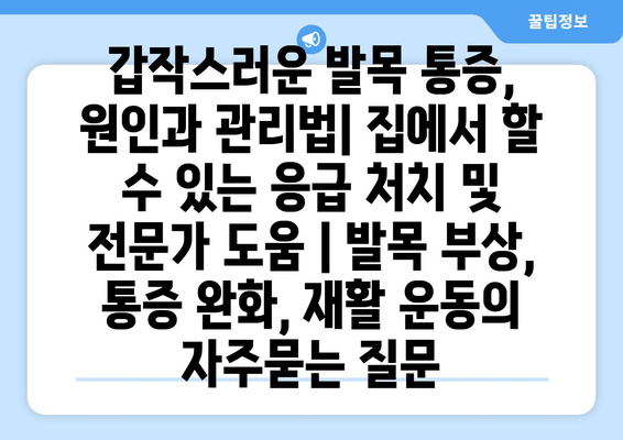 갑작스러운 발목 통증, 원인과 관리법| 집에서 할 수 있는 응급 처치 및 전문가 도움 | 발목 부상, 통증 완화, 재활 운동